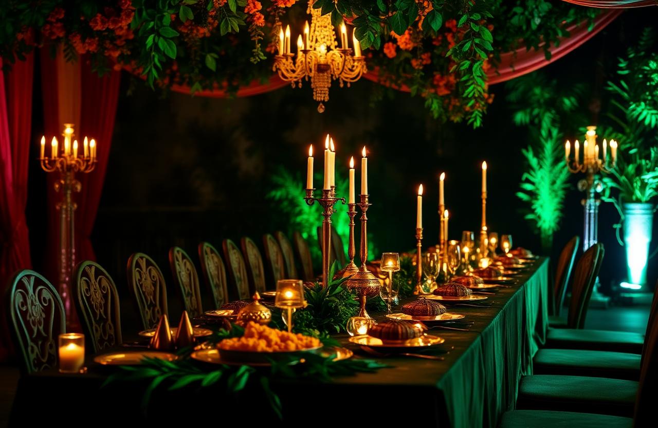 Mehendi banquet table under marigold canopy